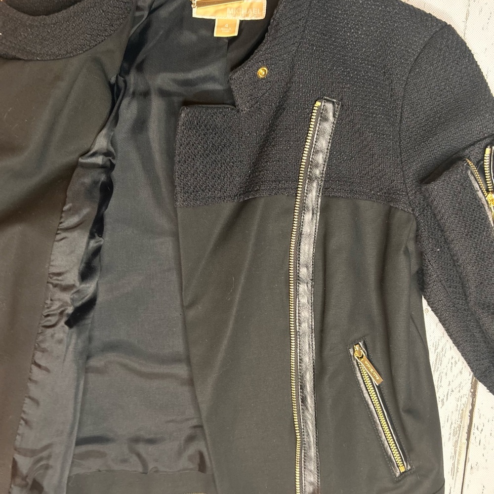 Sz 4 Michael Kors Black Leather Trim Jacket - Picture 5 of 10